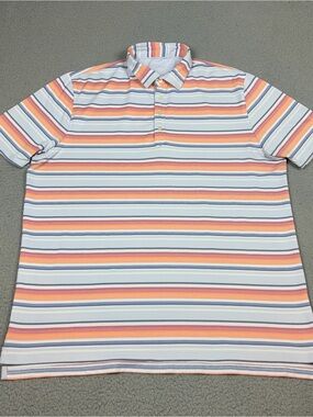 johnnie-O Performance Polo Short-Sleeve Stretch in White Orange Blue Stripes
